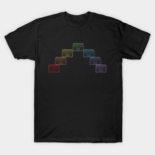 80s Neon Rainbow Arc Boombox Outline T-Shirt